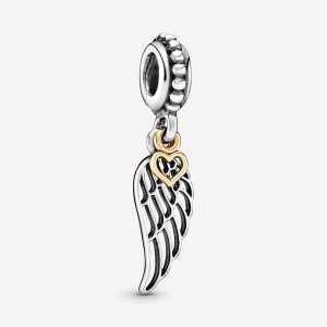 Pandora Angel Wing and Heart Dangle Dangle Charms Two-tone | 862-JPVITC