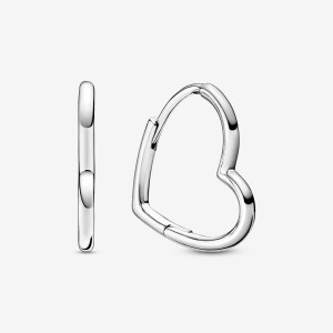 Pandora Asymmetrical Heart Hoop Earrings Sterling Silver | 426-YQURCP