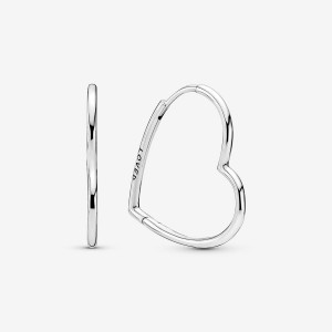 Pandora Asymmetrical Heart Hoop Earrings Sterling Silver | 361-VMYEUD