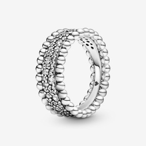 Pandora Beaded Pavé Band Rings Sterling Silver | 951-KSFLGD