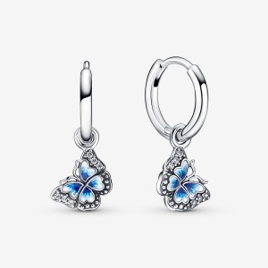 Pandora Blue Butterfly Hoop Earrings Sterling Silver | 902-SKDWYO