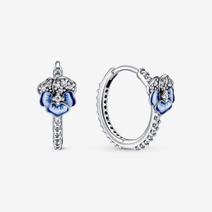 Pandora Blue Pansy Flower Hoop Earrings Sterling Silver | 895-UYSALT