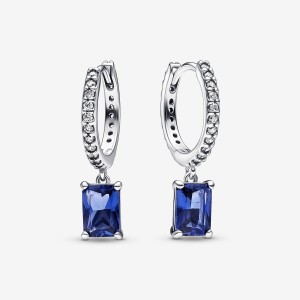 Pandora Blue Rectangular Sparkling Hoop Earrings Sterling Silver | 812-MQCRLO