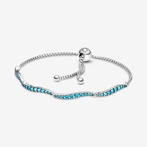 Pandora Blue Wavy Slider Non-charm Bracelets Sterling Silver | 897-KQTGFA