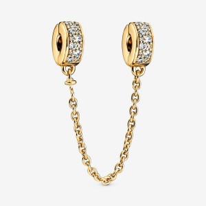 Pandora Clear Pavé Safety Clip Safety Chains Gold Plated | 140-GHKDJU