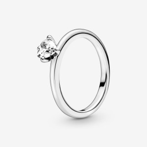 Pandora Clear Solitaire Halo & Solitaire Rings Sterling Silver | 508-ZXLSWY