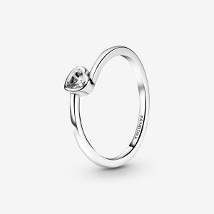 Pandora Clear Tilted Solitaire Heart & Promise Rings Sterling Silver | 905-UJQBRL