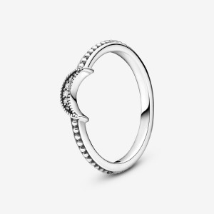 Pandora Crescent Moon Beaded Statement Rings Sterling Silver | 623-WTEAIP