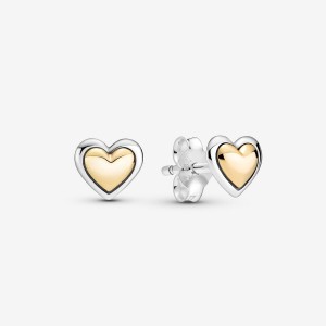 Pandora Domed Golden Hearts Stud Earrings Two-tone | 408-NPGZBJ