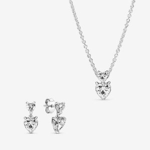 Pandora Double Heart Pendant Sparkling Collier Necklace Pendant Necklaces Sterling Silver | 102-ZBDXYL