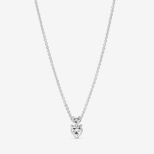 Pandora Double Heart Sparkling Collier Pendant Necklaces Sterling Silver | 568-OATFGZ