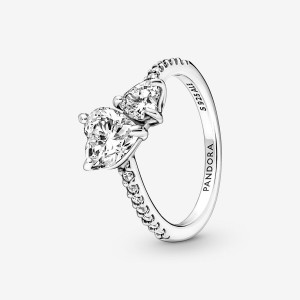 Pandora Double Sparkling Heart & Promise Rings Sterling Silver | 602-CNSUAE