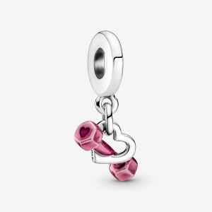 Pandora Dumbbell & Heart Dangle Dangle Charms Sterling Silver | 312-BHGCML