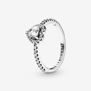 Pandora Elevated Halo & Solitaire Rings Sterling Silver | 584-CVJKTW