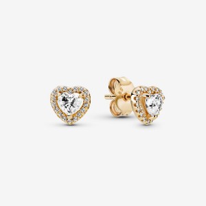 Pandora Elevated Hearts Stud Earrings Gold | 893-ZFTSVP