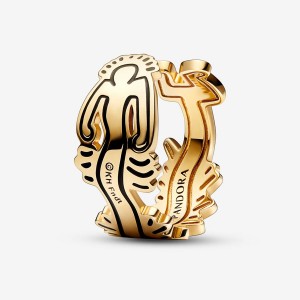 Pandora Keith Haring™ x Wavy Figure Open Band Rings Gold Plated | 037-BOZJRH