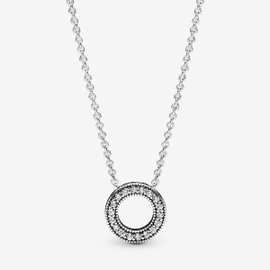 Pandora Logo Pavé Circle Collier Chain Necklaces Sterling Silver | 564-XRSEWP