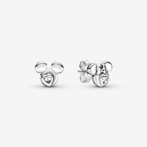 Pandora Mickey Mouse & Minnie Mouse Silhouettes Stud Earrings Sterling Silver | 569-LZFUMQ