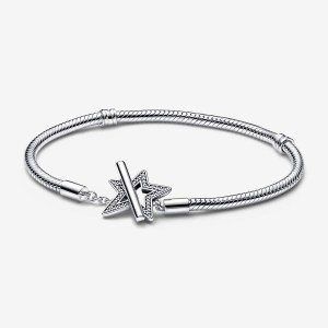 Pandora Moments Asymmetric Star T-bar Snake Charm Bracelets Sterling Silver | 073-GCNAQP