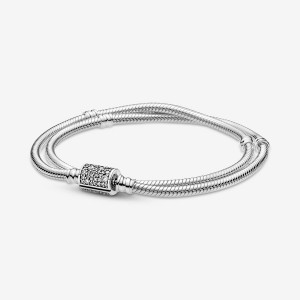 Pandora Moments Double Wrap Barrel Clasp Snake/Necklace Charm Holders Sterling Silver | 045-FBCLRN