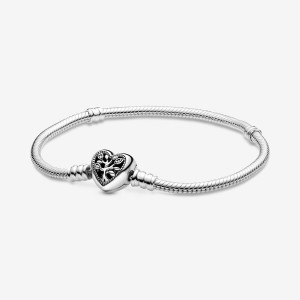 Pandora Moments Family Tree Heart Clasp Snake Charm Bracelets Sterling Silver | 986-QPARGK