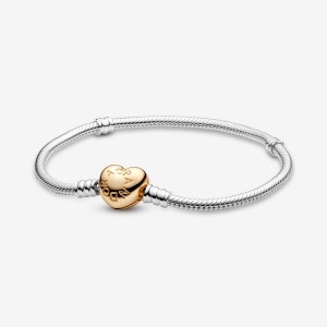 Pandora Moments Heart Clasp Snake Charm Holders Two-tone | 738-EPGUWC