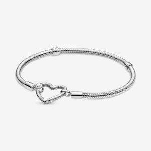 Pandora Moments Heart Closure Snake Charm Holders Sterling Silver | 369-RMPYQV