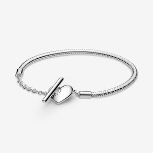 Pandora Moments Heart T-Bar Snake Charm Bracelets Sterling Silver | 948-ECMFWQ