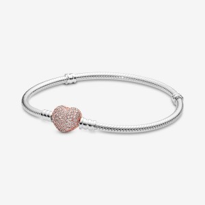 Pandora Moments Pavé Heart Clasp Snake Charm Holders Two-tone | 361-ZCOIGL