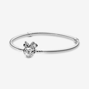 Pandora Moments Pavé Minnie Mouse Clasp Snake Charm Bracelets Sterling Silver | 329-SVPXGH