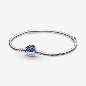 Pandora Moments Sparkling Blue Disc Clasp Snake Charm Holders Sterling Silver | 754-OTSZAD