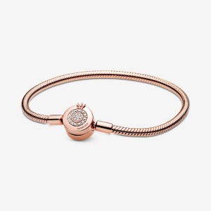 Pandora Moments Sparkling Crown O Snake Charm Holders Rose Gold Plated | 091-RNHAJW