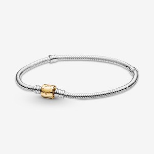 Pandora Moments Two-tone Barrel Clasp Snake Chain Bracelets Two-tone | 602-WMYKHA