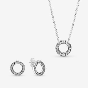 Pandora Necklace & Earring Sets Sterling Silver | 231-CVQLJA