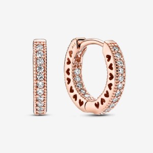 Pandora Pavé Heart Hoop Earrings Rose Gold Plated | 450-UVCMTS