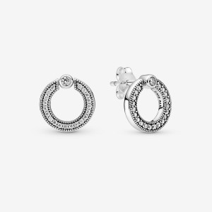 Pandora Pavé & Logo Circle Reversibles Stud Earrings Sterling Silver | 967-FIMPWS