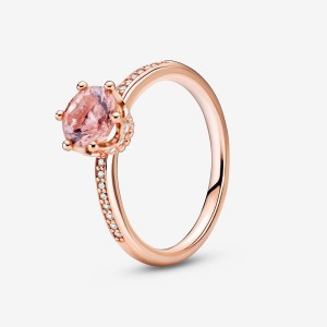 Pandora Pink Sparkling Crown Solitaire Halo & Solitaire Rings Rose Gold Plated | 352-TWNBFU