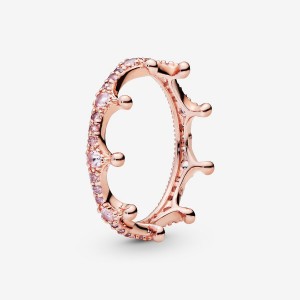 Pandora Pink Sparkling Crown Stackable Rings Rose Gold Plated | 852-GEVDMF