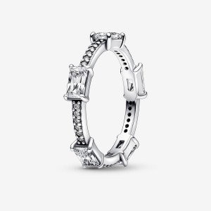 Pandora Rectangular Bars Sparkling Pavé Stackable Rings Sterling Silver | 291-EQKYCJ