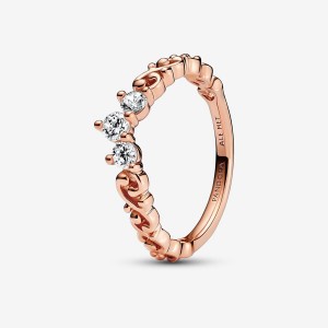 Pandora Regal Swirl Tiara Heart & Promise Rings Rose Gold Plated | 368-LRHVOD