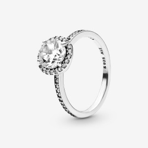 Pandora Round Sparkle Halo Halo & Solitaire Rings Sterling Silver | 596-MWPYFH