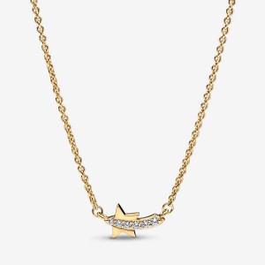 Pandora Shooting Star Pavé Collier Pendant Necklaces Gold Plated | 278-LSWUVT