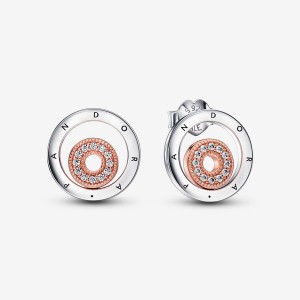 Pandora Signature Two-tone Logo Circless Stud Earrings Two-tone | 814-GZVJCY