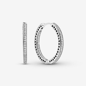 Pandora Sparkle and Hearts Hoop Earrings Sterling Silver | 651-QGPRUV