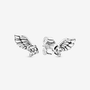 Pandora Sparkling Angel Wings Stud Earrings Sterling Silver | 341-HNZLQK