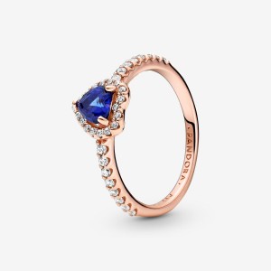 Pandora Sparkling Blue Elevated Halo & Solitaire Rings Rose Gold Plated | 769-ELAHPS