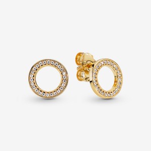 Pandora Sparkling Circles Stud Earrings Gold Plated | 074-MVNJIK