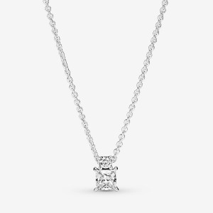 Pandora Sparkling Collier Round & Square Pendant Necklaces Sterling Silver | 947-BEMLCU