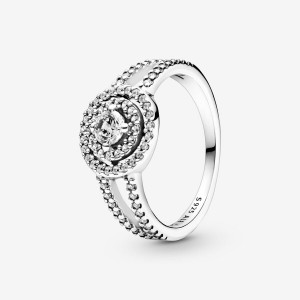 Pandora Sparkling Double Halo Halo & Solitaire Rings Sterling Silver | 782-TRNVYH