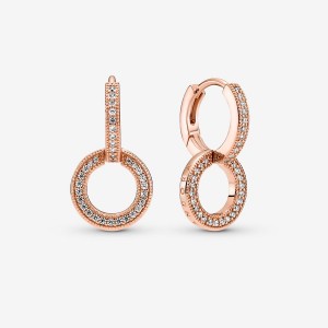 Pandora Sparkling Double Hoop Earrings Rose Gold Plated | 062-ANQGMP